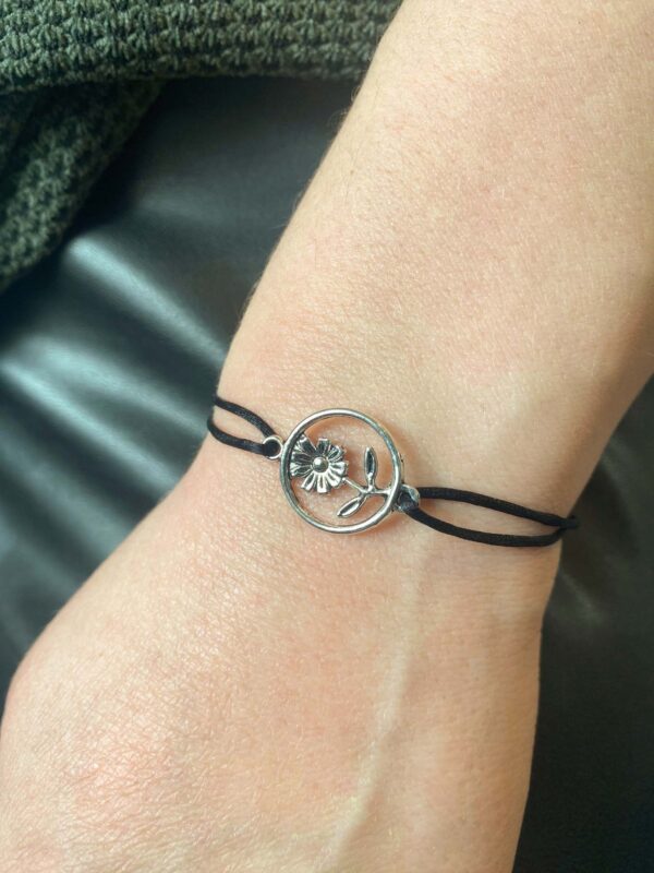 Armband satijnkoord Zilveren Bloem - Afbeelding 2