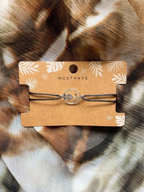 Armband satijnkoord Zilveren Bloem