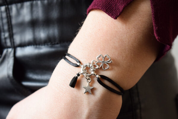 Armband satijnkoord boei zilver - Afbeelding 2