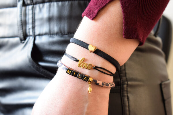 Armbanden set 3 letters en Love goud - Afbeelding 2