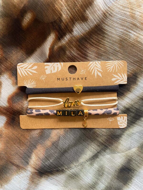 Armbanden set 3 letters en Love goud
