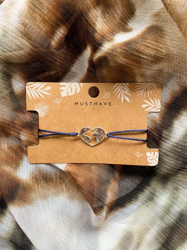 Armband satijnkoord Hart wereldbol